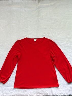 NWOT Red J Crew Pintuck Long Sleeve Crew Neck Top, Size Large